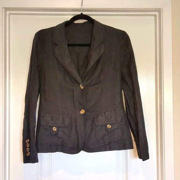 St - Trop Black Linen Light Weight Utility Jacket Pockets Euro 38 - 6 - Picture 2 of 8